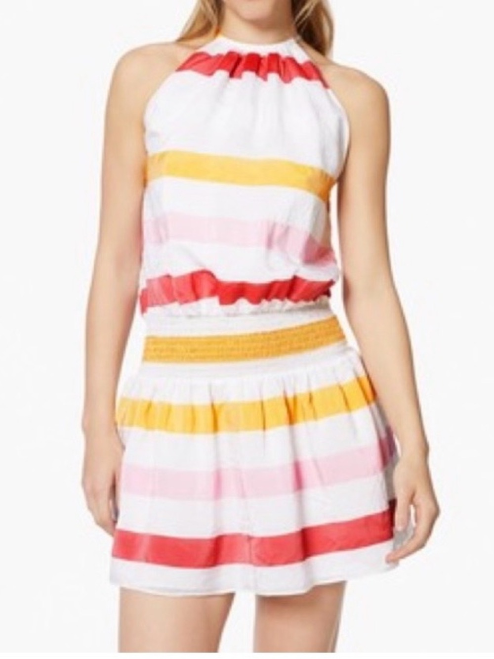 Ramy Brook Paris Halter Striped Mini Dress Sz M Beach Resort Girly Colorful